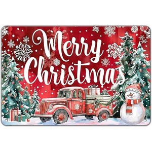 Lomsoe Christmas Truck Metal Tin Sign Merry Snowman Sign Decoration for Indoor Home or Party Supplies 8x12Inch Christmas Gift - 1 of 4