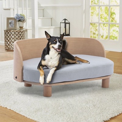 Corgi 26" Wide Small Dog Bed with Removable Cover,Velvet Cushion With Solid Wood legs and Bent Wood Back-The Pop Home