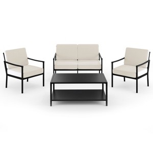 Martha Stewart 4pc Steel Patio Conversation Set with Loveseat, 2 Chairs, Coffee Table in Black - 1 of 4