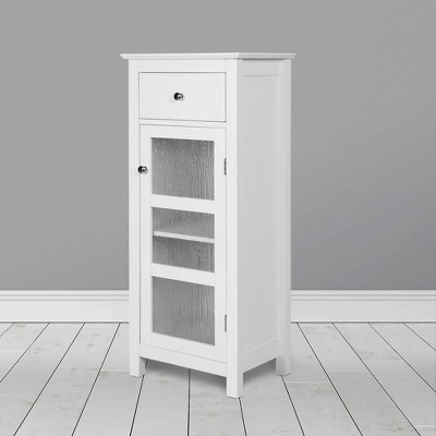 White Bathroom Storage Cabinet with Glass Door and Sliding Drawers