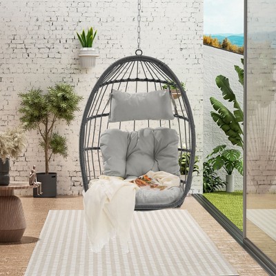 Sapphtopaz Porch Swing Egg-Shaped Swing Chair Rattan Hanging Seat Swing Chair with Cushions and Chain for Indoor, Garden, Terrace
