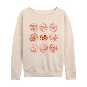 Women's - Mattel - Cutie Grid Lightweight French Terry Wide Neck Long Sleeve Shirt - 1 of 4