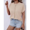 Women's Casual Waffle Knit Crew Neck Short Sleeve Loose Top - 2 of 4