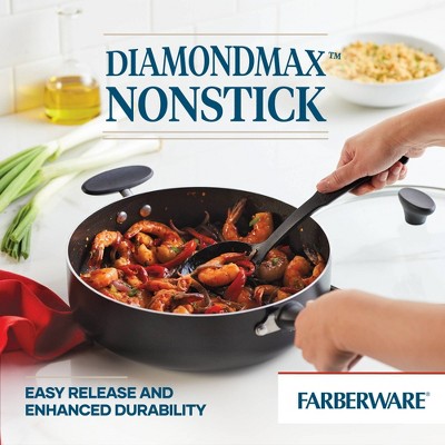 Black Nonstick Aluminum 6-Quart Covered Saute Pan with Helper Handle
