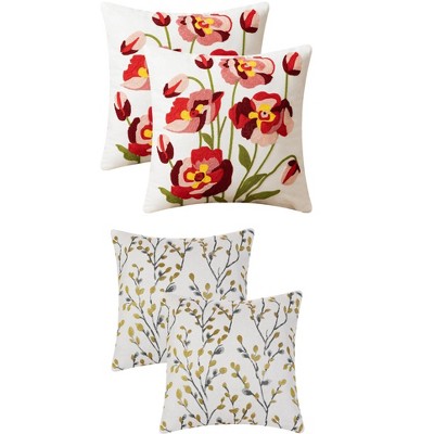 REGALWOVEN 4 Pcs Floral Embroidered Throw Pillow Cases for Sofa, Living Room 18" x 18"