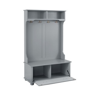 Modern Hall Tree Cosatal Style Entryway Storage Bench With Open Shelves And Shoe Cabinets, Coat Rack Storage Organizer For Hallway Living Room - 1 of 4