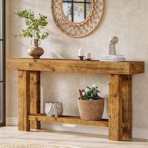 Tribesigns 63-Inch Solid Wood Long Console Table, 2-Tier Storage Farmhouse Sofa Table, for Living Room, Hallway, Entrance, Foyer, Rustic Brown - 1 of 4