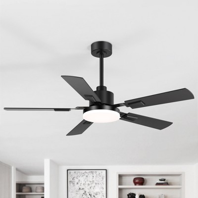 Airsurfer 52-Inch Matte Black 5-Blade Ceiling Fan with Integrated LED Light and Remote, Indoor Use