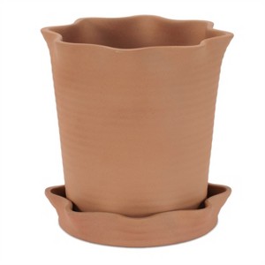 Wavy Ceramic Planter with Saucer 7.75"H - 1 of 1