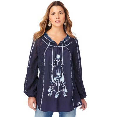Roaman's Women's Plus Size Embroidered Boho Tunic