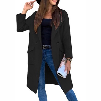 Clearlove Women's Pea Coats Elegant Notched Collar Open Front Double Breasted Oversized Trench Midi Outfits