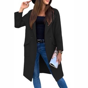 Clearlove Women's Pea Coats Elegant Notched Collar Open Front Double Breasted Oversized Trench Midi Outfits - 1 of 4