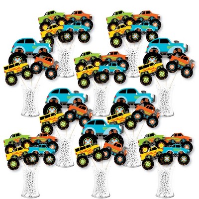 Big Dot of Happiness Smash and Crash - Monster Truck - Boy Birthday Party Centerpiece Sticks - Showstopper Table Toppers - 35 Pieces