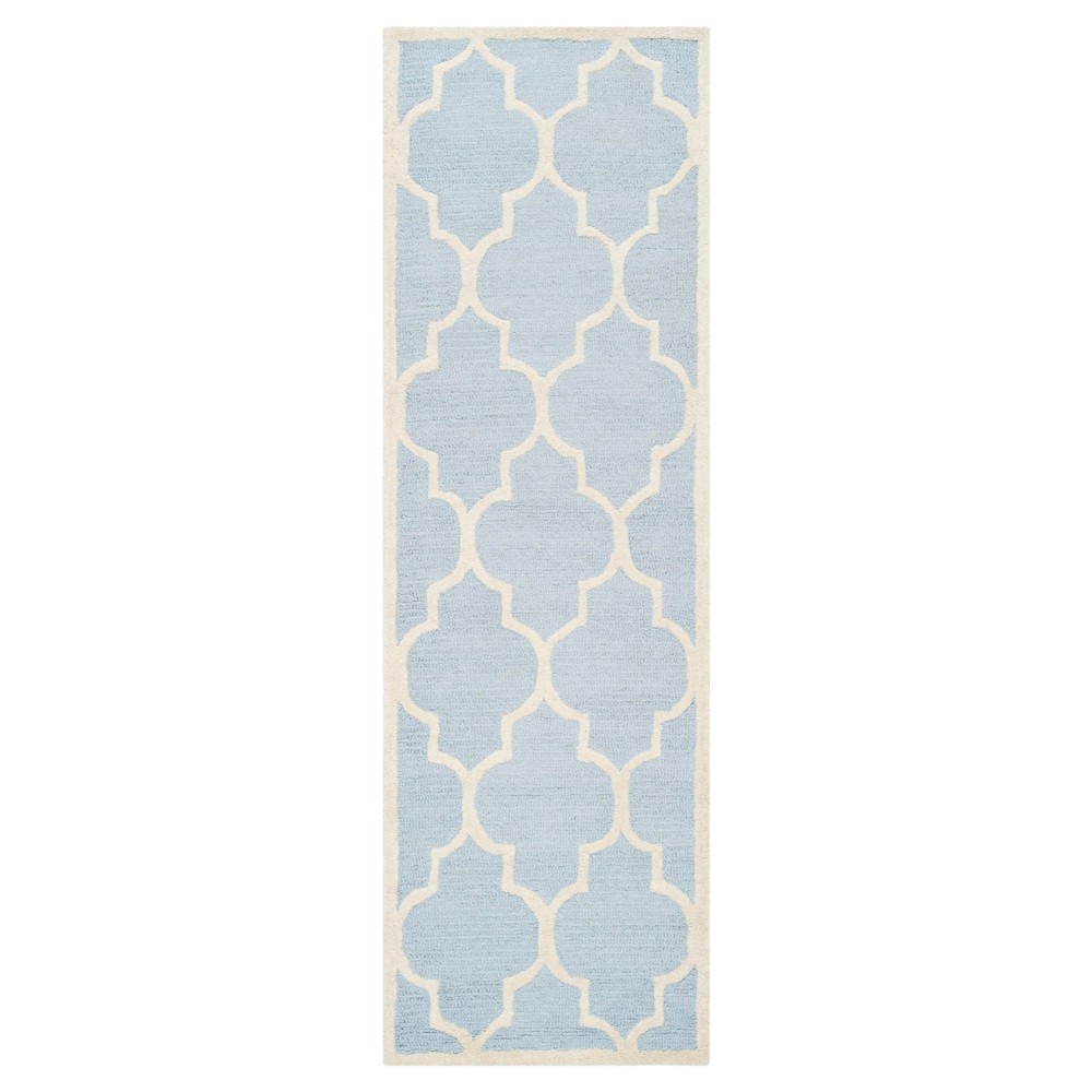 Light Blue/Ivory Alexander Wool Textured Runner Rug 2'6inx8' - Safavieh