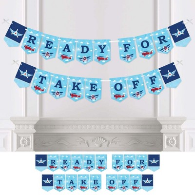 Big Dot of Happiness Taking Flight - Airplane - Vintage Plane Baby Shower or Birthday Party Bunting Banner - Party Decorations - Ready for Take Off