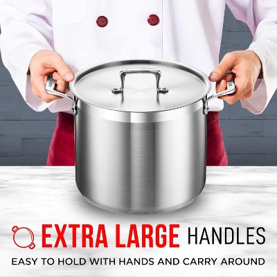 Brushed Stainless Steel Induction Stockpot with Lid and Riveted Handles