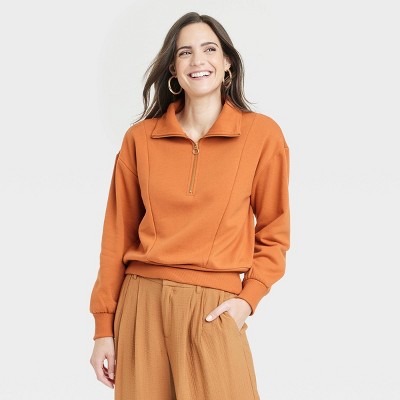 Women's Quarter Zip Sweatshirt - A New Day™ Orange XL