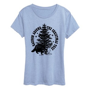 Women's - Instant Message - Raccoon Around The Christmas Tree Short Sleeve Graphic T-Shirt - 1 of 4