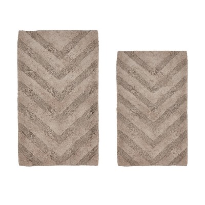Hugo 2-Piece Bath Rug Set 100% Premium Cotton Tufted Chevron Pattern Bathmats for Bathroom, Super Soft Absorbent Machine Washable