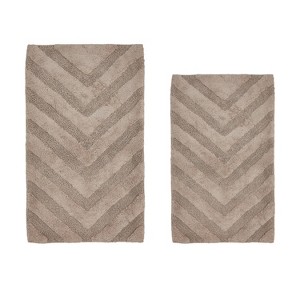 Hugo 2-Piece Bath Rug Set 100% Premium Cotton Tufted Chevron Pattern Bathmats for Bathroom, Super Soft Absorbent Machine Washable - 1 of 4