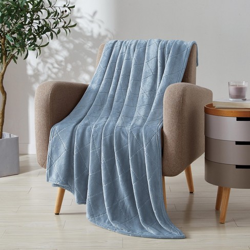 Kate Aurora Ultra Plush Contemporary Geometric Hypoellergenic Accent Throw Blanket 50 in. W x 60 in. L Wedgewood Blue