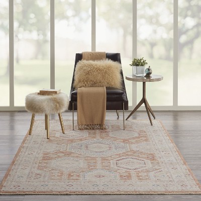 Brick and Blue Hand-knotted Synthetic Vintage Rug