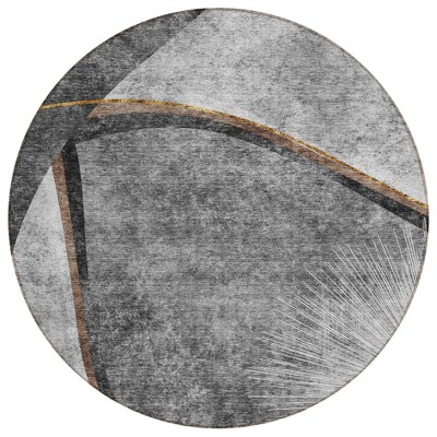 Gray Chocolate And Silver Abstract Washable Indoor Outdoor Area Rug
