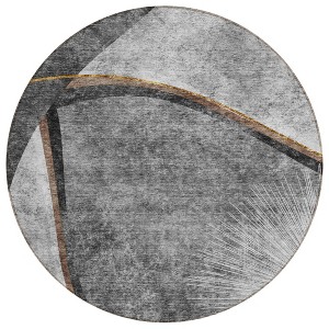 Gray Chocolate And Silver Abstract Washable Indoor Outdoor Area Rug - 1 of 4