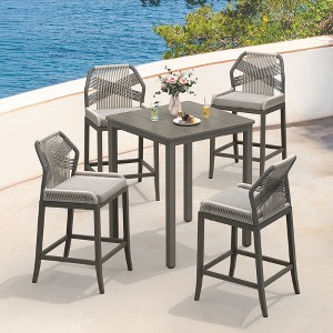 Arceso Outdoor Bar Stools, Rattan Outdoor Counter Height Bar Stools Sets, 26.5" H Woven Rope Patio Bar Chairs with Aluminum Legs , Slate Gray - 1 of 4
