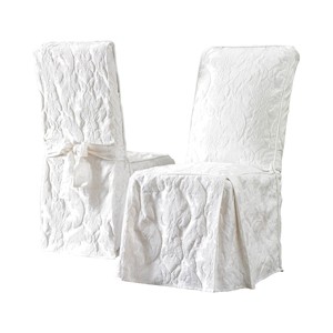 Matelassé Damask Dining Room Chair Cover White - Sure Fit: Polyester/Cotton, Machine Washable, Loose Fit - 1 of 4