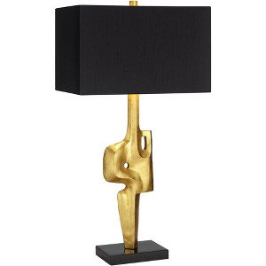 Possini Euro Design Lancia 31" Tall Sculpture Large Modern Glam Luxury End Table Lamp Gold Finish Single Black Shade Living Room Bedroom Bedside - 1 of 4