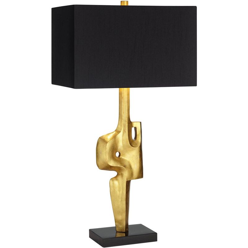 Possini Euro Design Lancia 31" Tall Sculpture Large Modern Glam Luxury End Table Lamp Gold Finish Single Black Shade Living Room Bedroom Bedside, 1 of 10