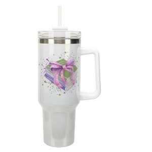 Elanze Designs Stacked Books & Bow Paint Splatter Coquette 40 Oz. Stainless Steel Water Bottle Coffee Mug, Spill & Leak Resistant, Travel Tumbler with - 1 of 1