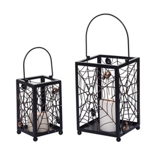 Transpac Metal 10.5 in. Gray Halloween Lantern with Spider Web Punch Detail Set of 2 - 1 of 2