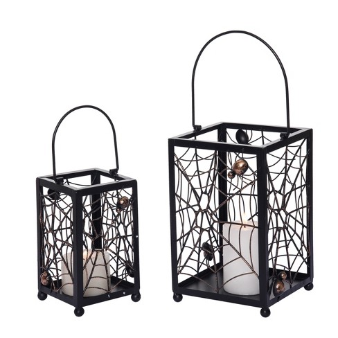 Transpac Metal 10.5 in. Gray Halloween Lantern with Spider Web Punch Detail Set of 2 - image 1 of 2