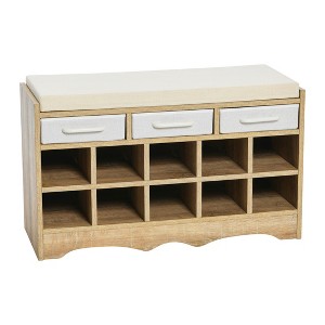 Entryway Storage Bench with 3 Drawers 10 Shoe Compartments and Cushioned Seat - 1 of 4