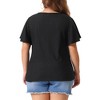 Agnes Orinda Women's Plus Size Eyelet Embroidered Round Neck Flare Sleeve Casual Summer Blouses - 4 of 4