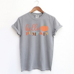 Simply Sage Market Women's Cursive Hello Pumpkin Short Sleeve Garment Dyed Tee - 1 of 2