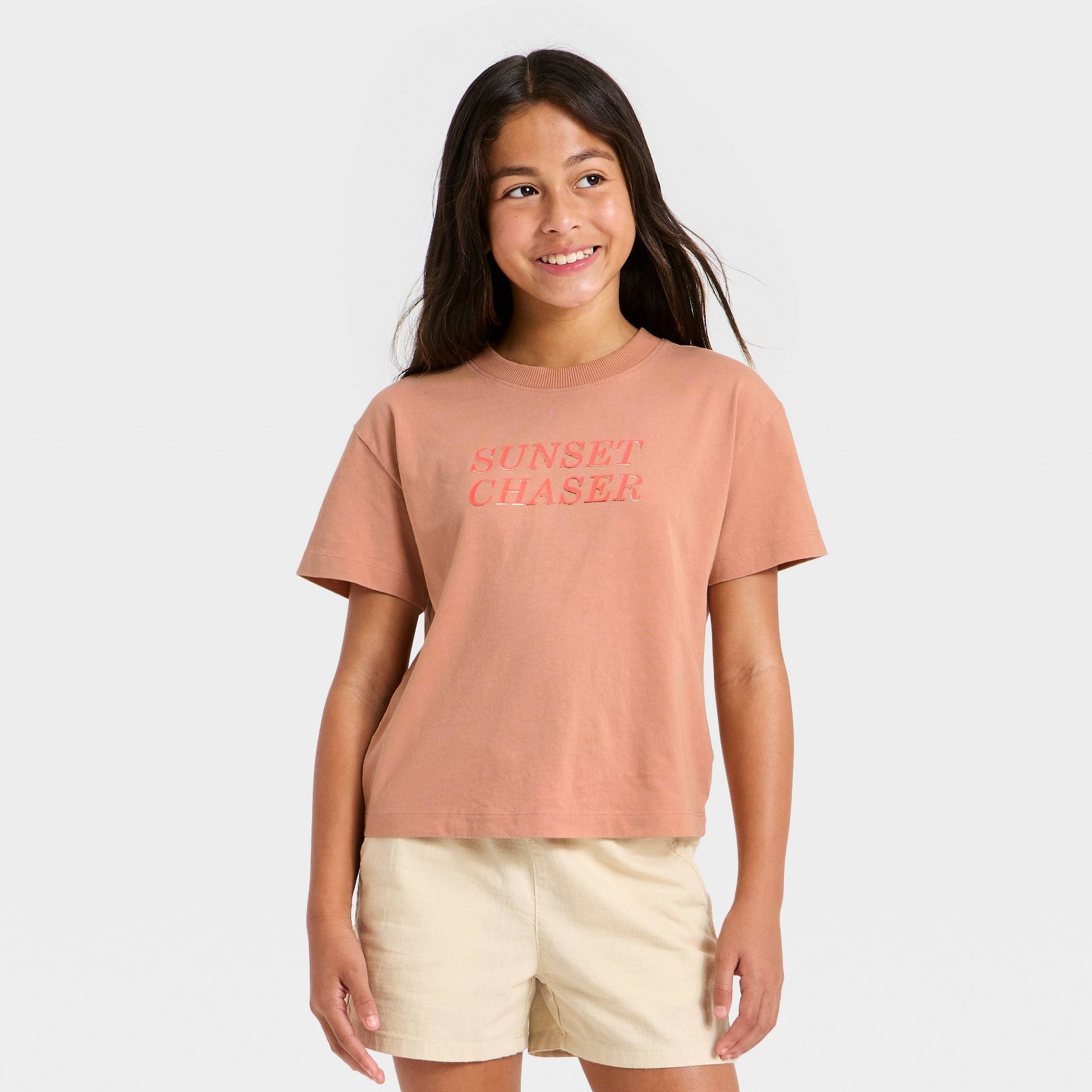 Girls' Short Sleeve 'Sunset Chaser' Graphic T-Shirt - Cat & Jack™ Light Brown S