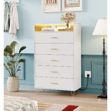 slim fit dress slacks Benjara 6 Drawer Wooden Dresser with Metal Hairpin Legs, White and Gold