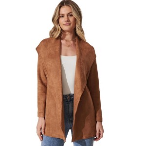 Coolmee Women's Faux Suede Jackets Fashion Causal Clothes Lapel Collar Long Sleeve Open Front Coat Outwear - 1 of 4