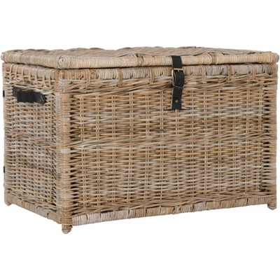 Michael 35" Natural Wicker Storage Trunk with Leather Straps