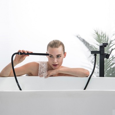 Matte Black Stainless Steel Freestanding Tub Faucet with Hand Shower