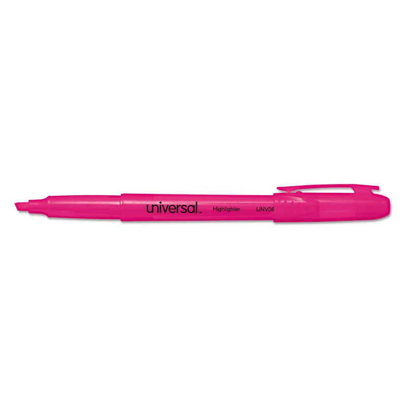 UNIVERSAL Pocket Clip Highlighter Chisel Tip Fluorescent Pink Ink Dozen 08855, 2 of 9