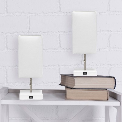 2pk Petite White Stick Lamps with USB Charging Ports and Fabric Shades - Simple Designs