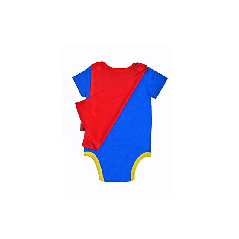Warner Bros Baby Boy's Superman Graphic Printed Short Sleeve Bodysuit Creeper with Cape and Cap for infant, 3 of 7