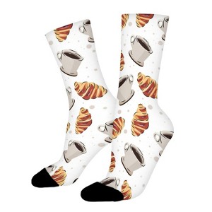 Coffee And Croissant Pattern Women Printed Crew Socks Funny Funky Socks Soft Polyester Novelty Gifts for Artists Men - 1 of 4