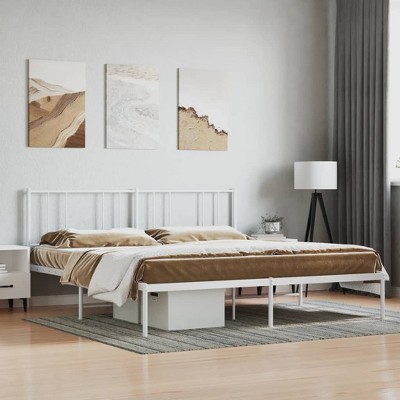 VidaXL Metal Bed Frame with Headboard White 72 in.x83.9 in. California King