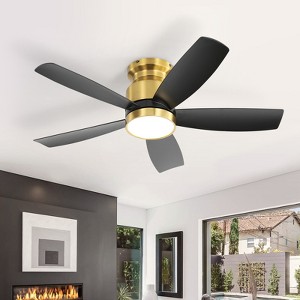 Wanze of Ocean 42 in. Modern Gold Indoor 6-Speed ABS Black Blades Flush Mount Ceiling Fan with 3-Color Dimmable Light and Remote - 1 of 4