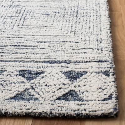 Ivory and Navy Hand-Tufted Wool Abstract Area Rug 3' x 5'